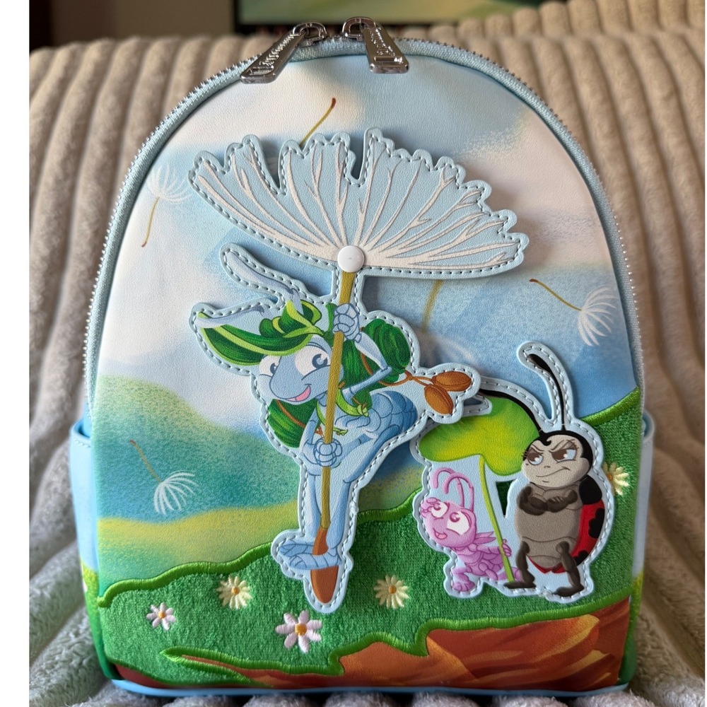 Disney Pixar‎ A Bugs Life Flik Dandelion Loungefly Mini Backpack Light Blue New